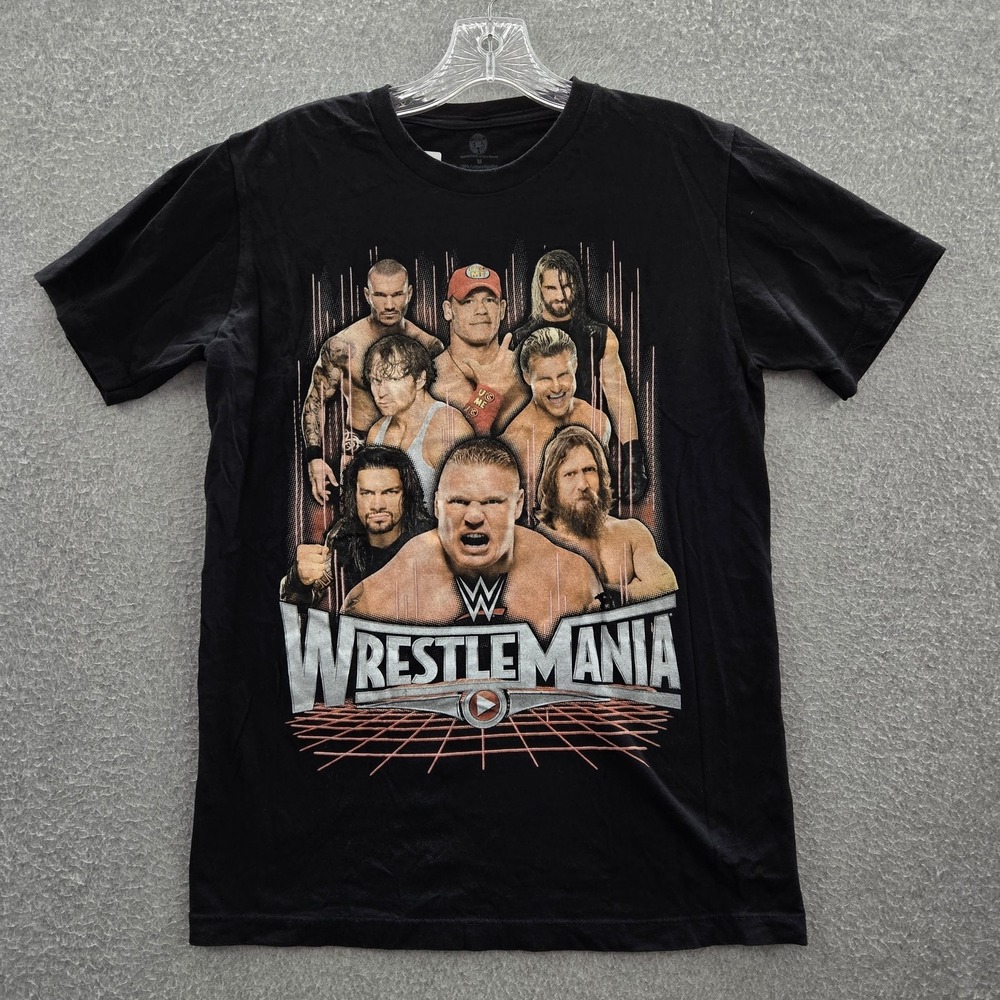 WWE Men Shirt M Black Graphic Print Wrestlemania Wrestlers Short Sleeve‎ Logo